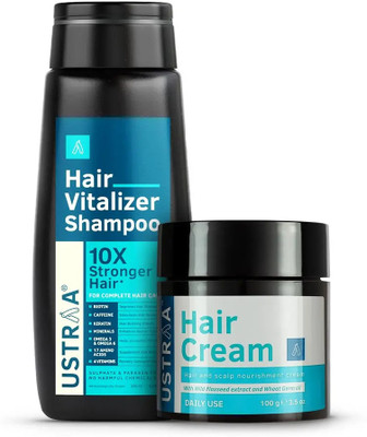 USTRAA Hair Vitalizer Shampoo - 250ml & Hair Cream for men - Daily Use - 100g(2 Items in the set)