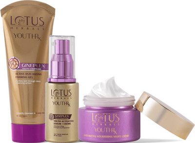 LOTUS Skincare Regime ( Foaming Gel + Youth Activating Serum + Creme_30ml + Anti-Ageing Nourishing Night _ 50gm )(3 Items in the set)