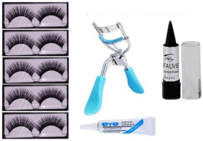 RTB False Eyelashes, Eyelashes Glue ,Kajal, Eyelash Curler Pack of 8(8 Items in the set)
