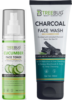 TREE BUG Cucumber Skin Toner Men & Women (100 ml)+ Charcoal Face Wash( 100ml)(2 Items in the set)