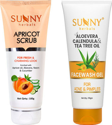 Sunny Herbals Apricot Scrub-100gm and Face Wash Gel With Tea Tree Oil-110gm(2 Items in the set)