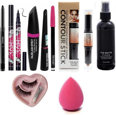 mkldsrh 3 in 1 kajal eyeliner mascara with 36 h eyeliner contour stick fixer eyelash beauty blenders for face make up(7 Items in the set)