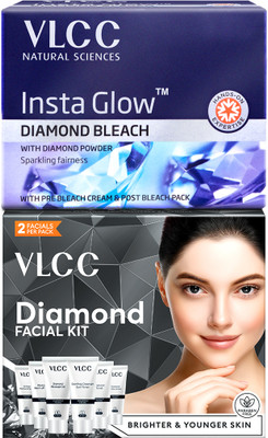 VLCC Diamond Single Facial Kit - 60 g and Insta Glow Diamond Bleach - 30 g(2 x 45 g)