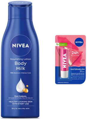 NIVEA Bodymilk 200ml lotion & Watermelon Lipbalm Set of 2(2 Items in the set)