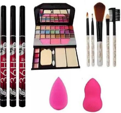 TUMR 6155 MULTICOLOR MAKEUP KIT+36H BLACK EYELINER+5PC. MKAUEP BRUSH+BLENDER PUFF(11 Items in the set)