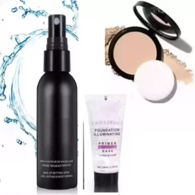 Butees18 Combo Of 3, Face Makeup Fixer Spray, Base Primer With Compact Powder 2 in 1(3 Items in the set)