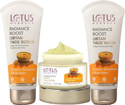 LOTUS HERBALS Boost Ubtan Face Creme 50g & Ubtan Face wash 100g & Ubtan Face Scrub 100g(3 Items in the set)
