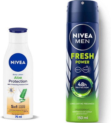 NIVEA Aloe Protection Body Lotion - 75ml & Fresh Power Deodorant - 150ml(2 Items in the set)