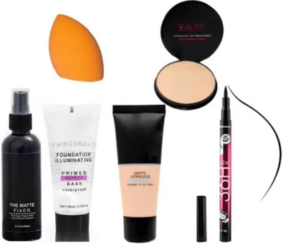 lately MAKEUP COMBO WITH FIXER PRIMER FOUNDATION EYELINER COMPACT PUFF(6 Items in the set)