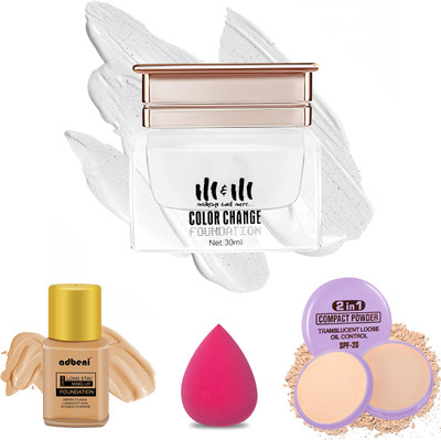 adbeni Color Changing Foundation & Liquid Foundation & Face Powder & Makeup Sponge(4 Items in the set)