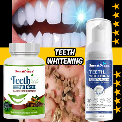 smartdrops Teeth Foam and Charcoal Powder Combo for Whiter Teeth, Fresher Breath & Brighter Smile(2 Items in the set)