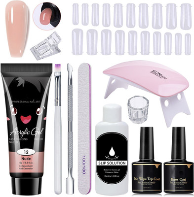 PEACORA Acrylic Poly Nail Gel Nail Extension Set with Top Coat, Base Coat & UV (Nude)(11 Items in the set)