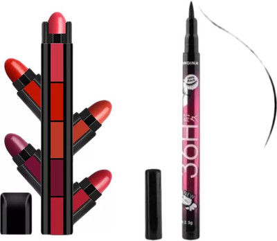 Jollity Matte Ultra Smooth 5 in 1 Lipstick WITH 36H long lasting Waterproof Liquid Eyeliner (2 Items in the set)(2 Items in the set)