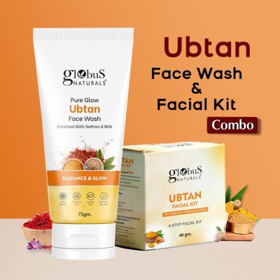 Globus Naturals Ubtan Face Wash 75gm & Facial Kit Combo 40gm Skin Brightening Formula, For All Skin Types(2 Items in the set)