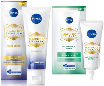NIVEA Luminous Even Glow - Night Cream 40ml & Oil Control Serum 10ml(2 Items in the set)