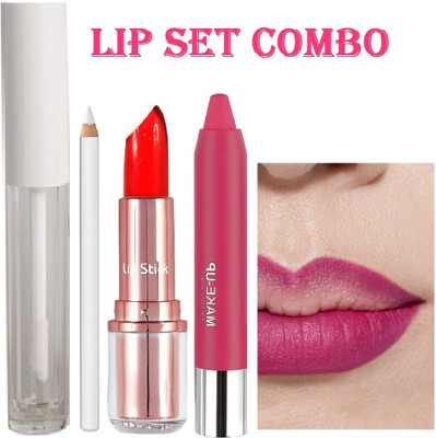 MYEONG Moisturizing Lip Gloss And WhitePencil Lip Liner Supermatte crayon Lipstick With Best And Perfect Color Changing Gel Lipstick(4 Items in the set)