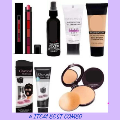 lately MAKEUP COMBO WITH FIXER PRIMER COMPACT FOUNDATION 5IN1 LIPSTICK & CHARCOAL MASK(6 Items in the set)