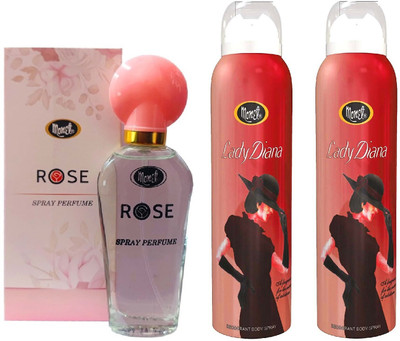 MONET 1 ROSE PERFUME 30ML & 2 LADY DEODORANT 150ML ,PACK OF 3.(3 Items in the set)