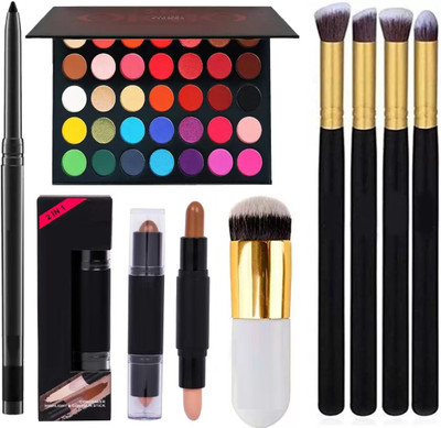 SUBHMUN Eyeshadow Palette & Highlighter Contour Stick & Round Shape Studio Foundation Brush(5 Items in the set)