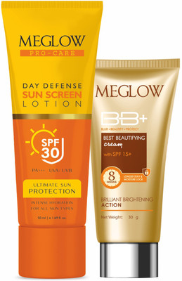 meglow BB+ Cream 30g + Sunscreen Lotion SPF 30 (50ml) - Skincare Essentials(2 Items in the set)