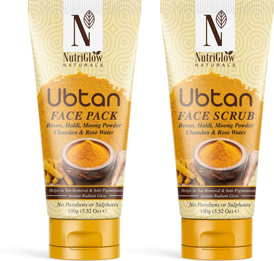 NutriGlow NATURAL'S Ubtan Face Scrub (100g) & Face Pack (100g), Set of 2 for All Skin Types(2 Items in the set)
