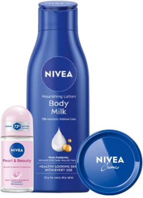 NIVEA Bodymilk 75ml Creme 25ML Pearl Beauty 25ml Roll on(3 Items in the set)