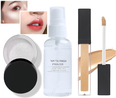 Latixmat GEL BASE FACE PRIMER , LOOSE POWDER HIGHLIGHTER & CONCEALER CORRECTOR MAKEUP COMBO(3 Items in the set)