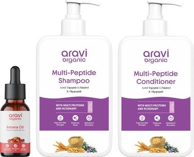 Aravi Organic Pure Batana Hair Oil & Multi-peptides Shampoo & Conditioner Combo For Hair Growth - Hair Care(3 Items in the set)