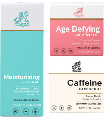 7THAJMA Complete Face Care Combo – Caffeine Scrub + Moisturizing Cream + Age-Defying Night Cream |Deep Cleansing,Hydration & Anti-Ageing(3 Items in the set)
