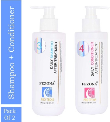 FEZONA Pro-Techs Keratin Daily Shampoo 250 ml + Pro Techs Keratin Daily Conditioner 250 ml ( Pack Of 2 )(2 Items in the set)