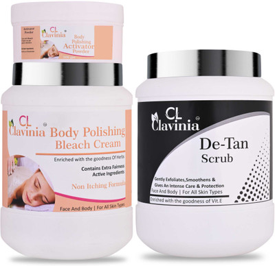 CLAVINIA Body Polishing Bleach Cream 1 Kg + De-Tan Scrub 1000 ml(3 Items in the set)
