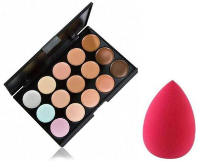 Lenon Beauty 15 Color Cream Concealer Contour With Pink Sponge Puff(2 Items in the set)