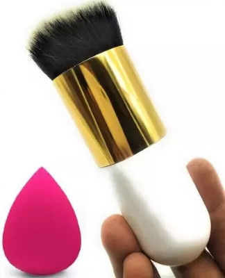 Toberer White Mini Foundation Cosmetic Brush with 1 Pink Beauty Blender(2 Items in the set)