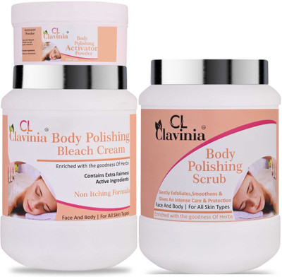 CLAVINIA Body Polishing Bleach Cream 1 Kg + Body Polishing Scrub 1000 ml(3 Items in the set)