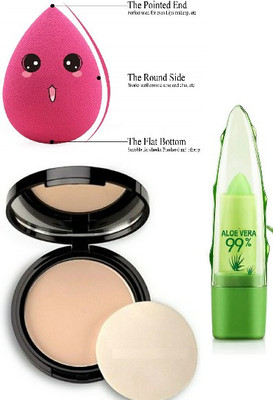 KAIASHA BEST MAKEUP COMBO KIT 1 COMPACT POWDER 1 BEAUTY BLENDER 1 LIP BALM(3 Items in the set)