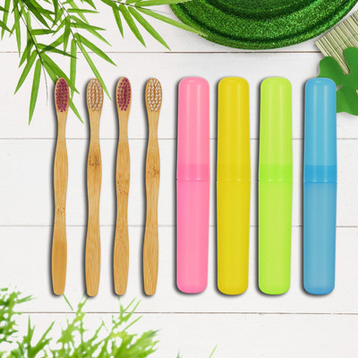 DeoDap Eco Bamboo Toothbrush with Anti-Bacterial Cover Set | Natural Oral Care Combo(4 Items in the set)