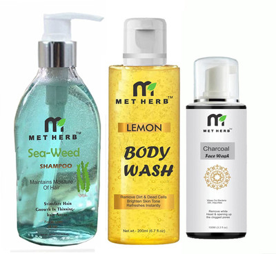 Metherb Sea weed Shampoo -300ml & Lemon body Wash-200ml & charcoal Face Wash-100ml (combo pack)(3 Items in the set)