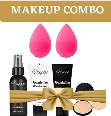 RVLIPS Makeup fixer & Makeup Primer & Foundation & Compact & Puff 2 pc. 6 items in pack (Pack of 6)(6 Items in the set)