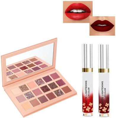 RED4 R4 red & maroon lightening lipst + Neyeshadow palette(3 Items in the set)