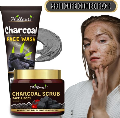 Phillauri Charcoal Face Wash And Scrub For Natural Glowing Beauty And Brighter Skin For All Type Of Skin Care Combo(2 Items in the set)