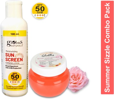 Globus Naturals Summer Sizzle Set - Sunscreen Lotion SPF 50++ 100 ml & Rose & Honey Face Gel 100 gm(2 Items in the set)
