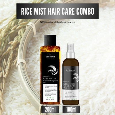 bellosmo PROFESSIONAL Xtreme Hair Growth Combo-Rice Water Hair Mist&Rice Water Xtreme Oil 300ml(2 Items in the set)