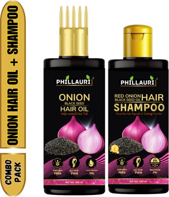 Phillauri Onion BlackSeed Hair OiL100ml+ Shampoo100ml Dandruff Solution for Timeless Shine, Natural Beauty in Every Drop(2 Items in the set)