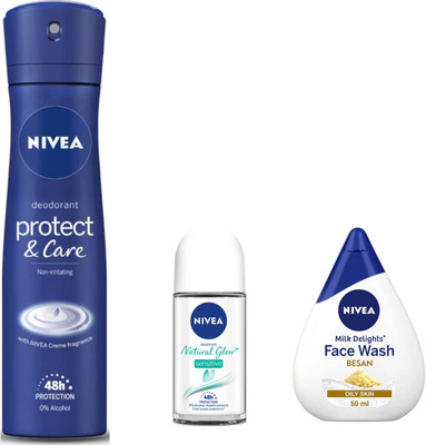 NIVEA Protect & care Female Deo and NG Sensitive 50ml Roll On Besan 50ml F Set of 3pc(3 Items in the set)
