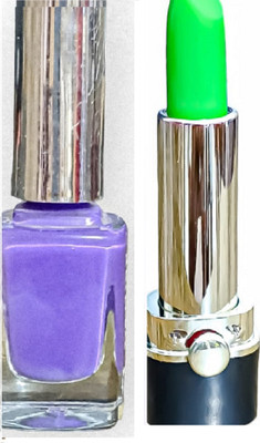Luipui PURPLE NAIL POLISH AND GREEN COLOUR CHANGE TO PINK LIPSTICK PACK OF 2(1 Items in the set)