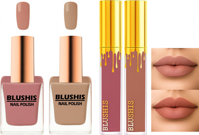 BLUSHIS New Trendy Shades 2 pc Nudes Lipsticks & 2 pc Nudes Nail Polish Combo kit(4 Items in the set)