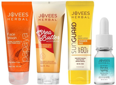 Jovees Herbal Papaya Face wash 50ml, Shea butter 50 g, Sunscreen 50ml, Bio-Retinol serum 30ml(4 Items in the set)