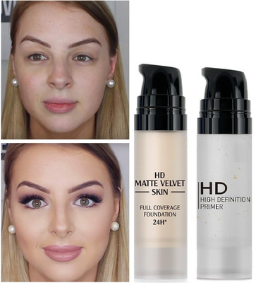 Latixmat Waterproof long lasting Primer Smooth Matte Flawless Creamy Liquid Foundation(2 Items in the set)