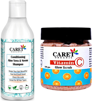 Caret Organic ConditioningAloeveraNeemShampoo(300ml)ANDVitaminCGlowScrub(100g)-Packof2(2Itemsintheset)(2 Items in the set)