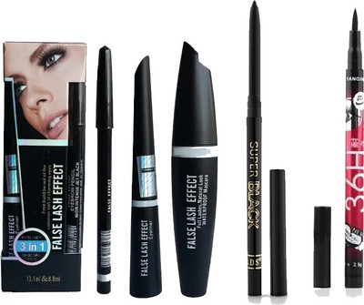 Sarbeau Mascara & Eyeliner & Eyebrow Pencil & 36 hours stay eyeliner & KAJAL ( 5 items )(5 Items in the set)